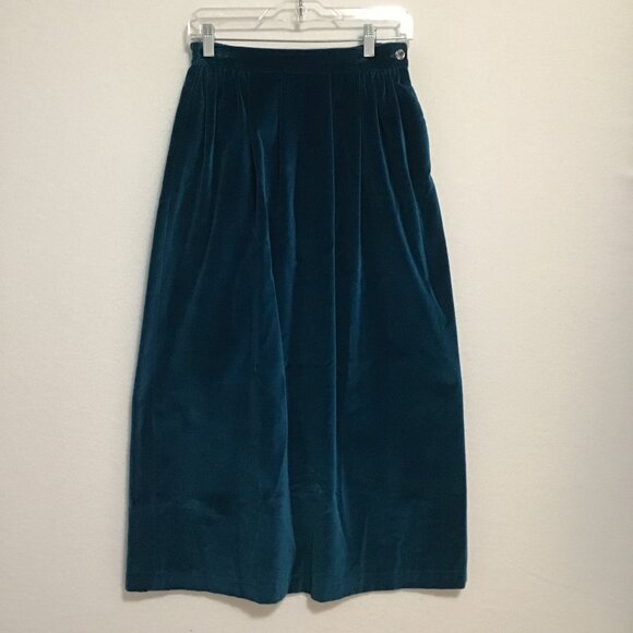 Suttles & Seawinds Vintage Teal Velvet Midi Skirt Size S - Picture 1 of 10